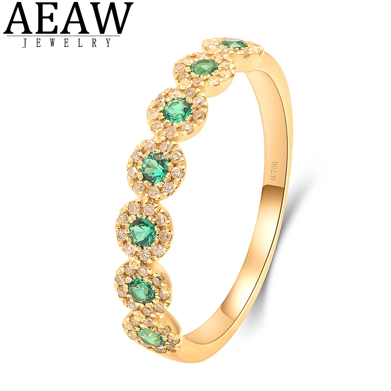 New 100% 14K Yellow Gold Center 2mm Round Lab Emerald with Side Stone Moissanite Engagement Band Rings Fine Jewelry Diam