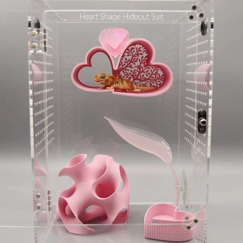 Heart‑Shaped Reptile Hideout Set, Terrarium Cave Shelter for Crested Gecko Snake Small Exotic‑Pet Hiding Resting Landscape Decor