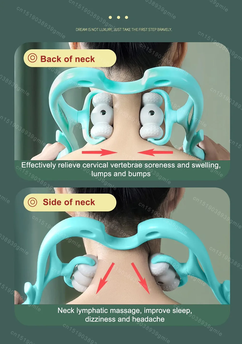 

Manual Cervical Shoulder and Neck Massager Home Hand-Held Clamping Device with 6-Ball Kneading Roller Relaxation Artifact