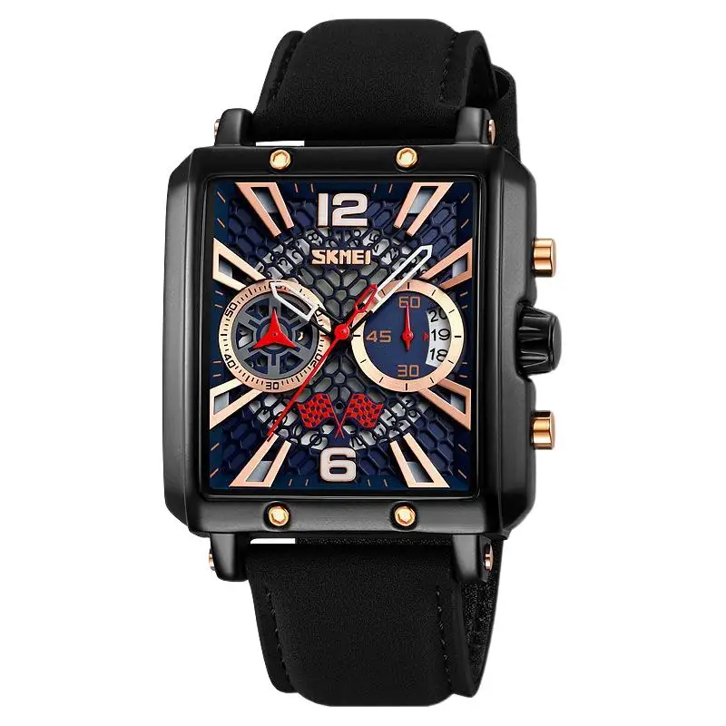 

Skmei New Men's Watch Mechanical Skeleton Dial Square Men's Quartz Watch Date Stopwatch Chronograph Men's Watch