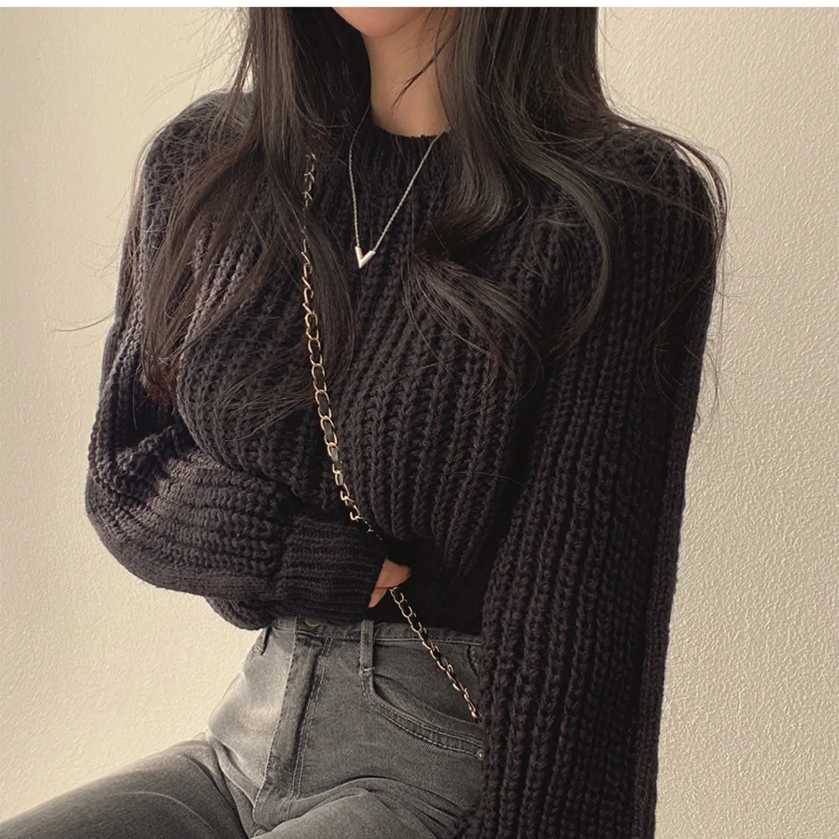 Elegant Women Long Sleeve Jumper Fashion Winter Autumn Solid Color Loose Warm Sweaters Casual Holiday Office Lady Pullover Tops