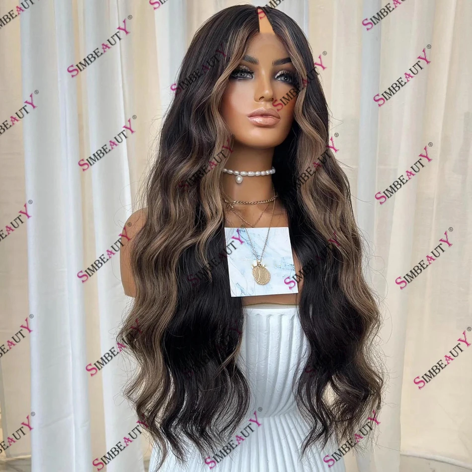 Body Wave V Part Human Hair Lowlight Dark Blonde Balayage Wig for Black Women 250Density Glueless Malaysia Remy Hair U Part Wig