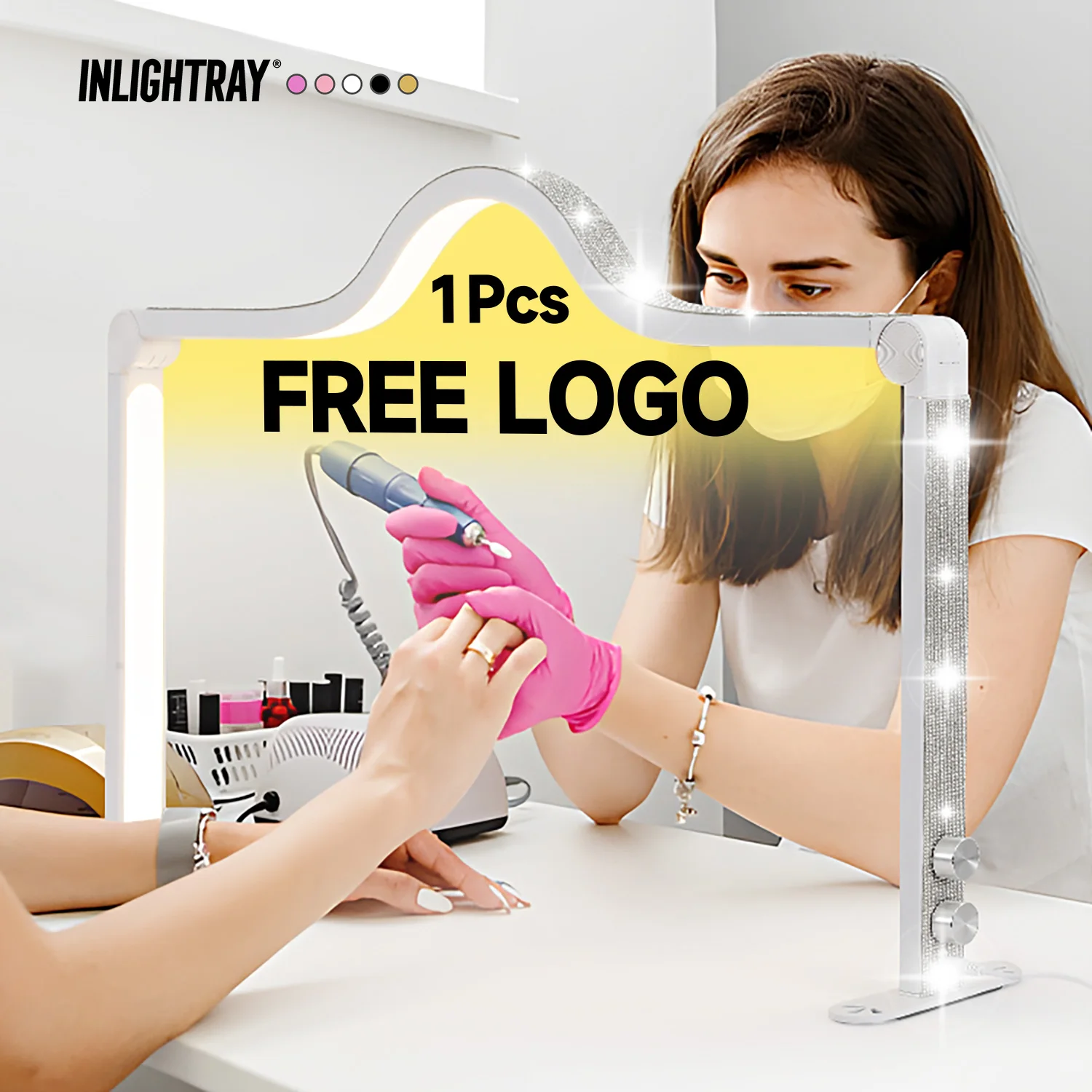 Free LOGO LED Knob Half Moon Lamp Beauty Salon Eyelash Extension Desk Fill Light Brightness Adjustable Makeup Foldable Nail Lamp