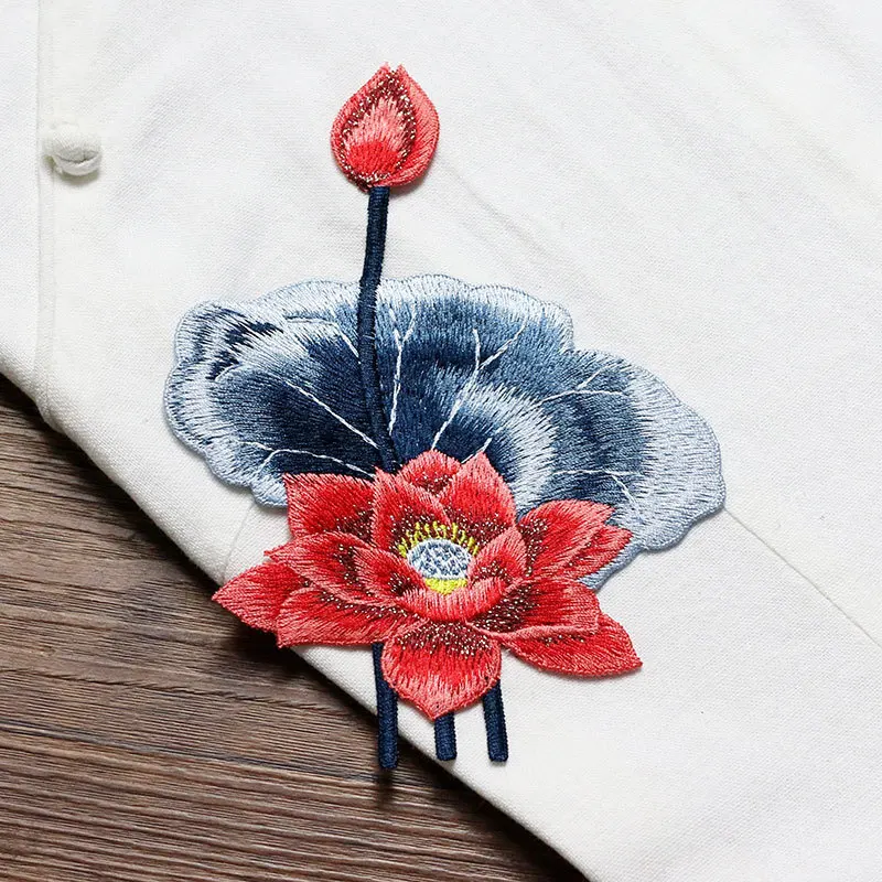 Lotus Embroidery Flowers Appliques Wedding Dress Accessories Diy Sewing Craft Patches Applications for Clothes T Shirt Bag Shoes