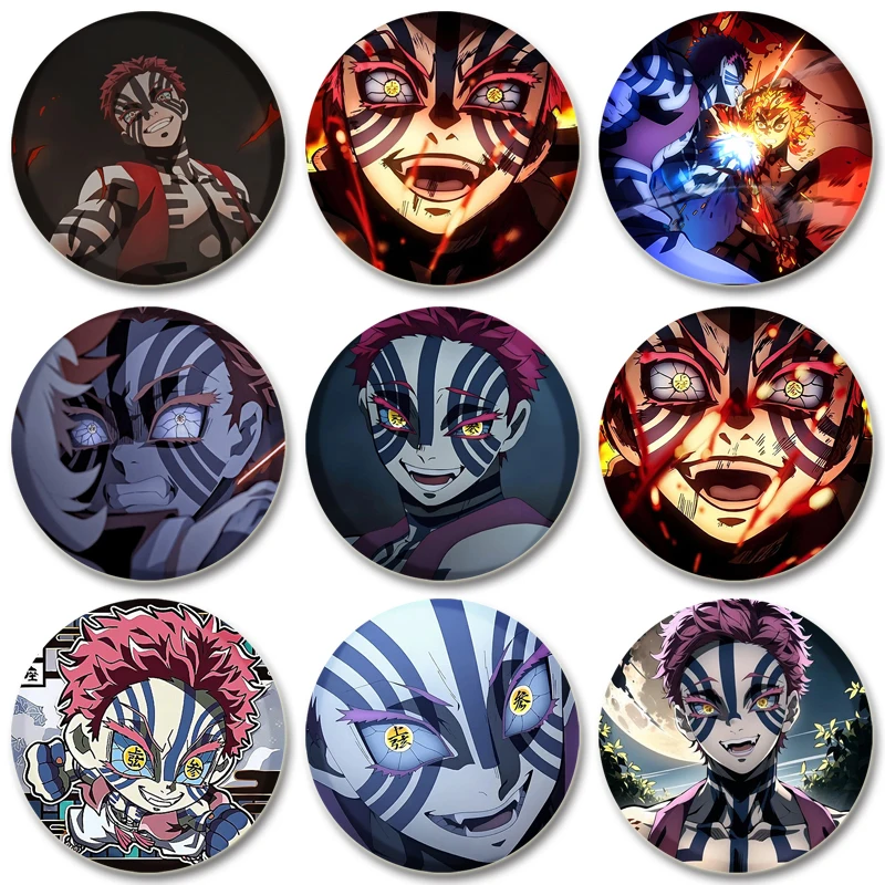 

58mm Anime Character Akaza Round Pins Cartoon Badges Cosplay Handmade Tinplate Brooch for Backpack Clothes Chest Ornament Gifts