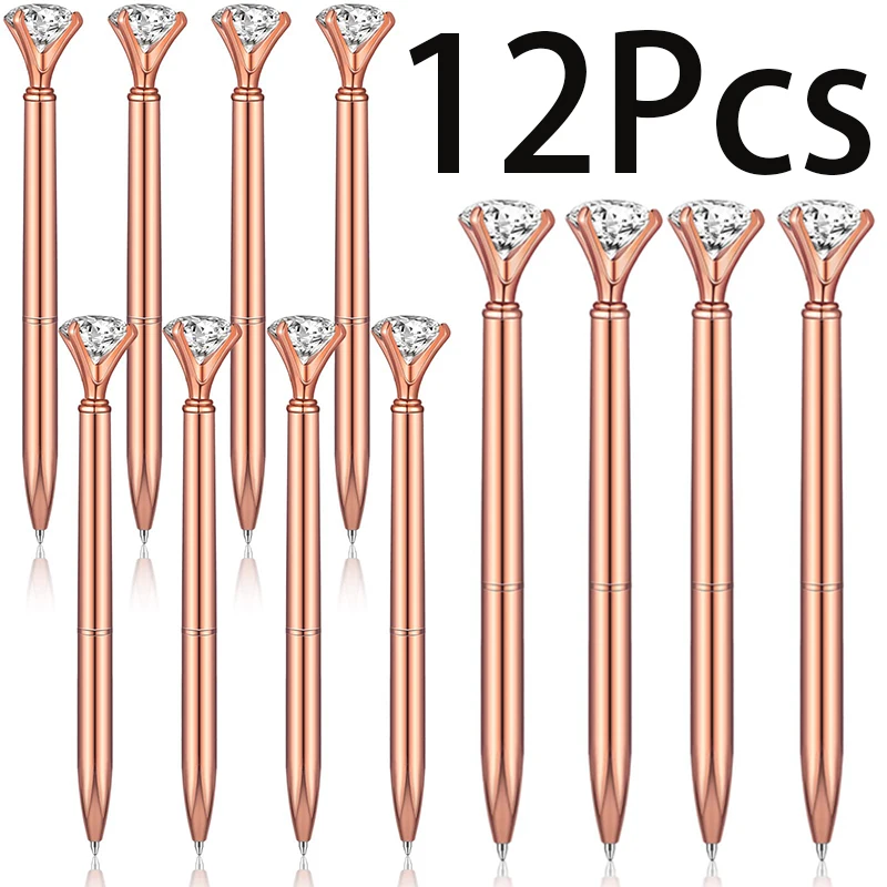 

12Pcs Diamond Pens Diamond Ballpoint Pen Black Ink Pens Crystal Metal Bridal Shower Pens with Diamond on Top