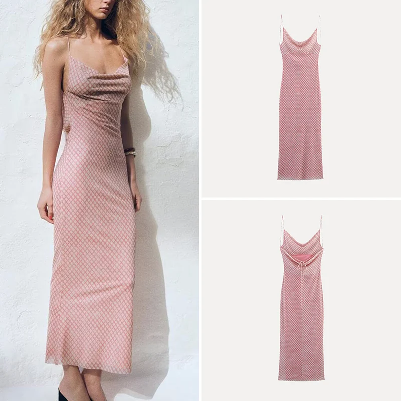 Frühling 2025, neuer Damen-Druck, Seide, drapiert, Ne Strapl, Dr. Street Sle No Sve, Polyesterfaser, Einzelstück