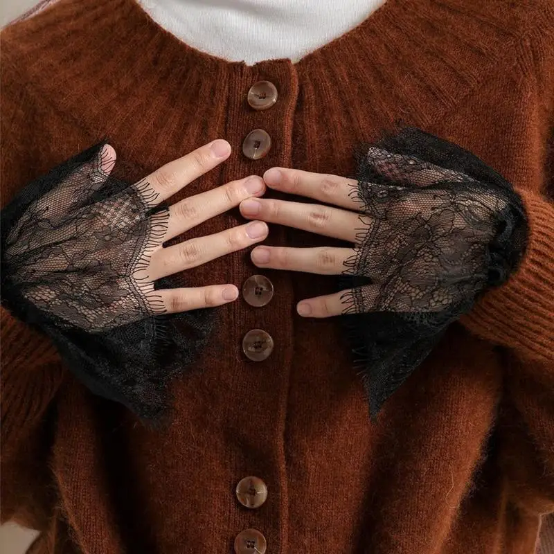 웨딩 드레스용 세련된 레이스 커프스 손목 슬리브; 신부 의상용 꽃무늬 주름 손목 장식