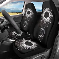 Black Sun and Moon Car Seat Covers Front Seat Full Set of 2 Pack Car Accessories Universal Bucket Seat Cover for Car Sedan Truck