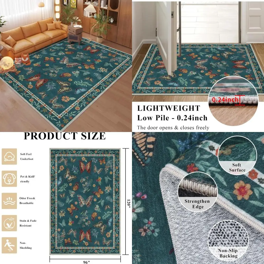 

8x10 Insect-Themed Washable Boho Rugs for Living Room and Bedroom - Lightweight, Low Pile Carpets Ideal for Dining