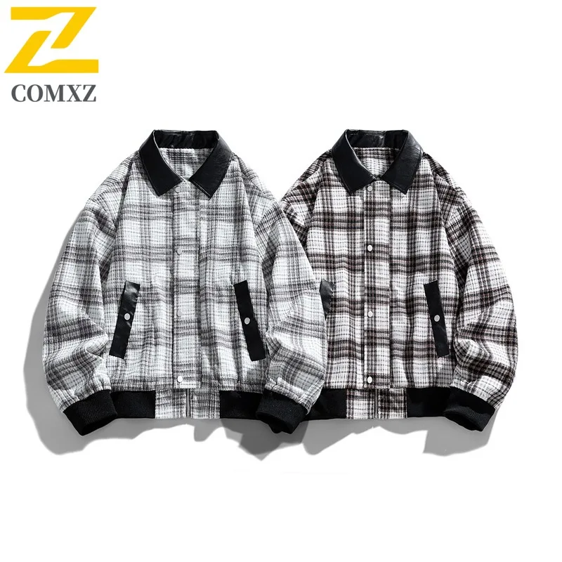 

COMXZ 2025 Unisex Loose Fit Plaid Jacket Versatile Checkered Coat Casual Outdoor Flannel Shirt Autumn Winter Fashion loose