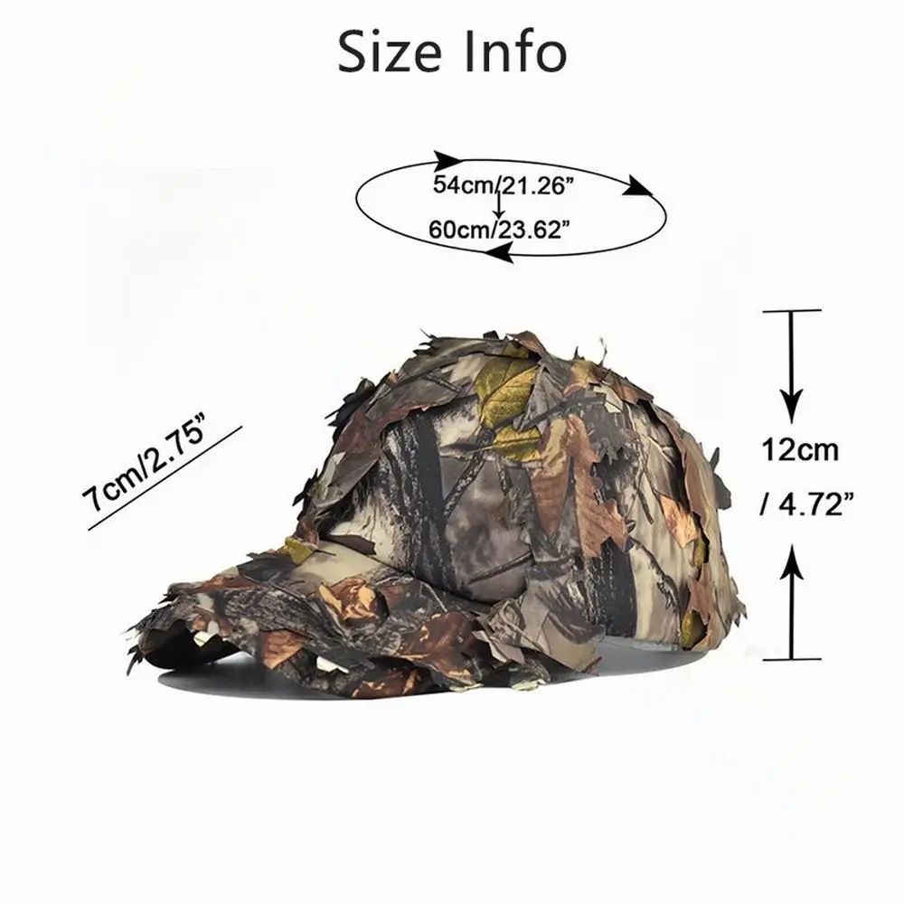 Camouflage Outdoor Tactical Military Cap with 3D Bionic Leaf Army Camo Hunting Hat Hidden Jungle Sniper Hat Sun Protection Cap