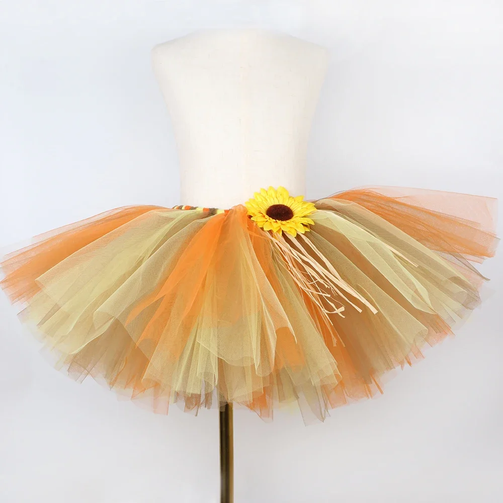 Sunflower Scarecrow Tutu Skirt for Girl Halloween Party Costume Fluffy Girls Mini Tulle Skirts Toddler Baby Tutu Kids Clothes