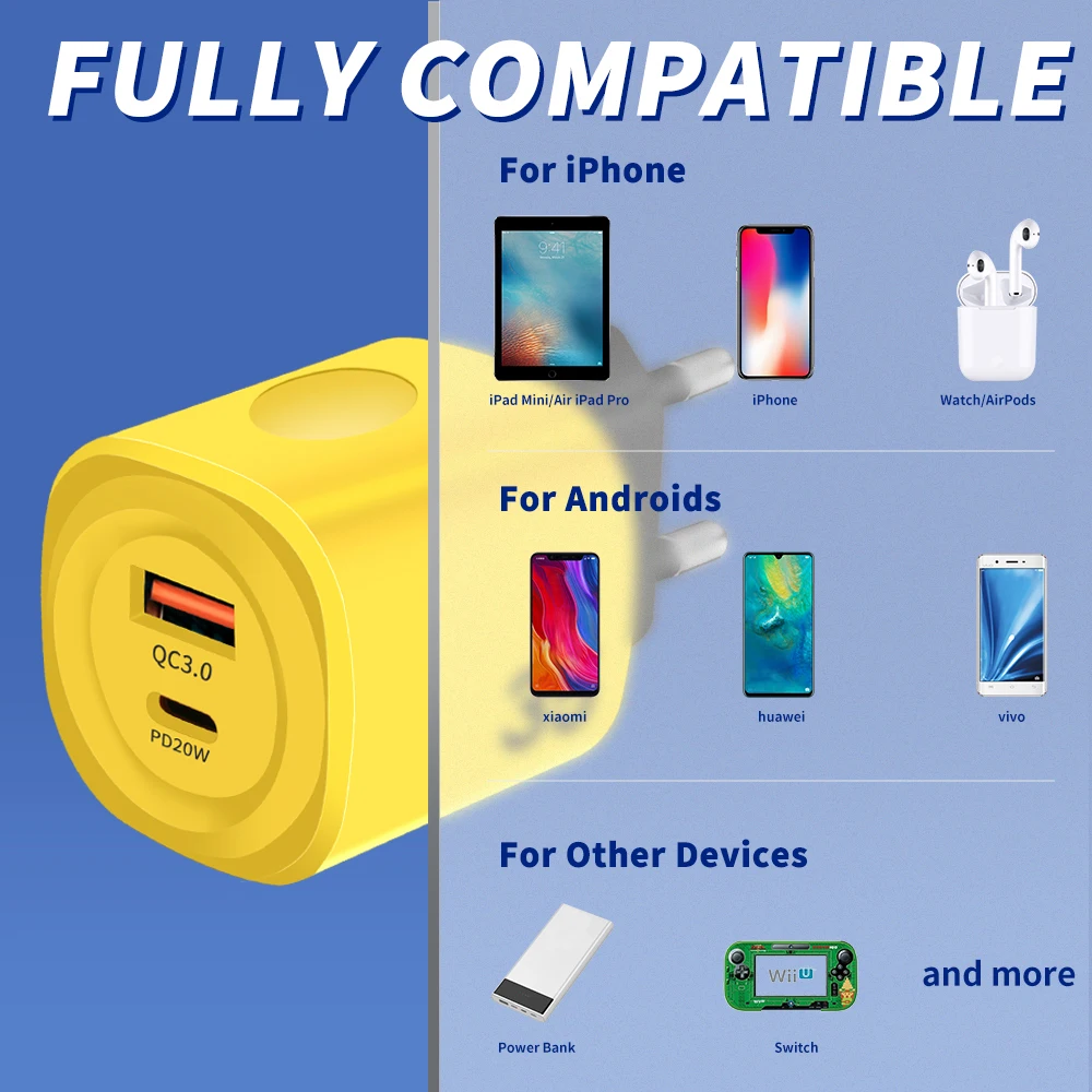 USB C Fast Charger 35W QC3.0 PD Real Fast Quick High Speed Charging Mobile Phone Wall Adapter for IPhone15 Xiaomi 14 Samsung S23 - náhled 3