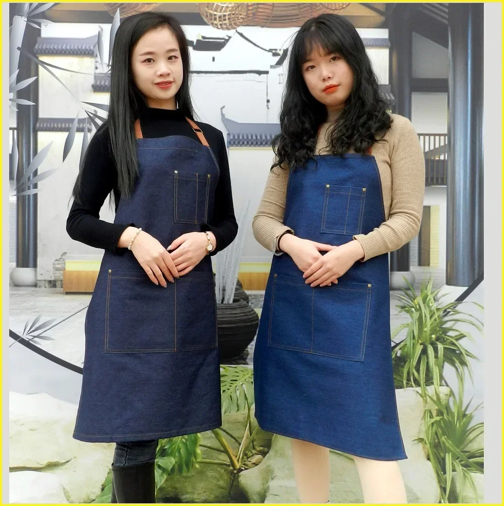 Cotton Hot Antifouling Aprons Unisex Uniform Denim Cowboy Simple Chef Cooking Aprons for Women Kitchen Apron