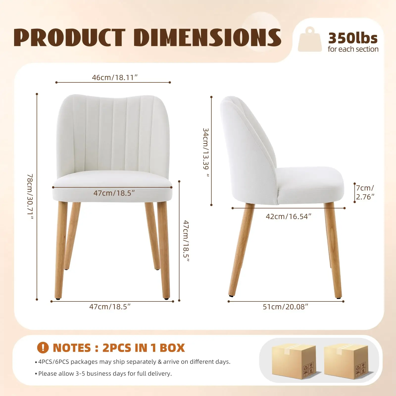 Set Of 2 Mid Century Modern Upholstered Dining Chairs, Fabric Kitchen Chairs With Curved Back And Wood Legs For Dining Room Living Room