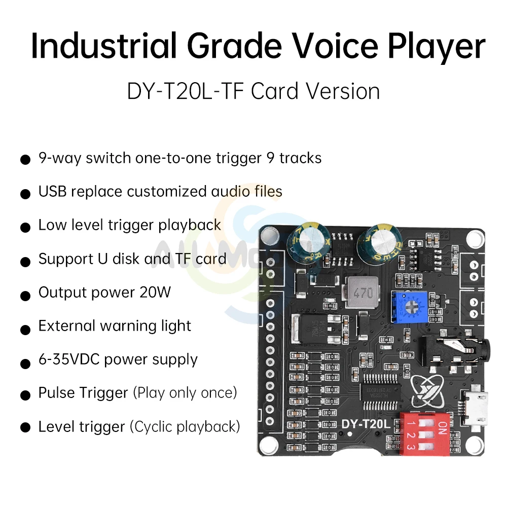 DC6-35V Voice MP3 Playback Control Module, One-On-One Trigger Audio Module Supports Usb Flash Drive And TF Card T20L Micro USB