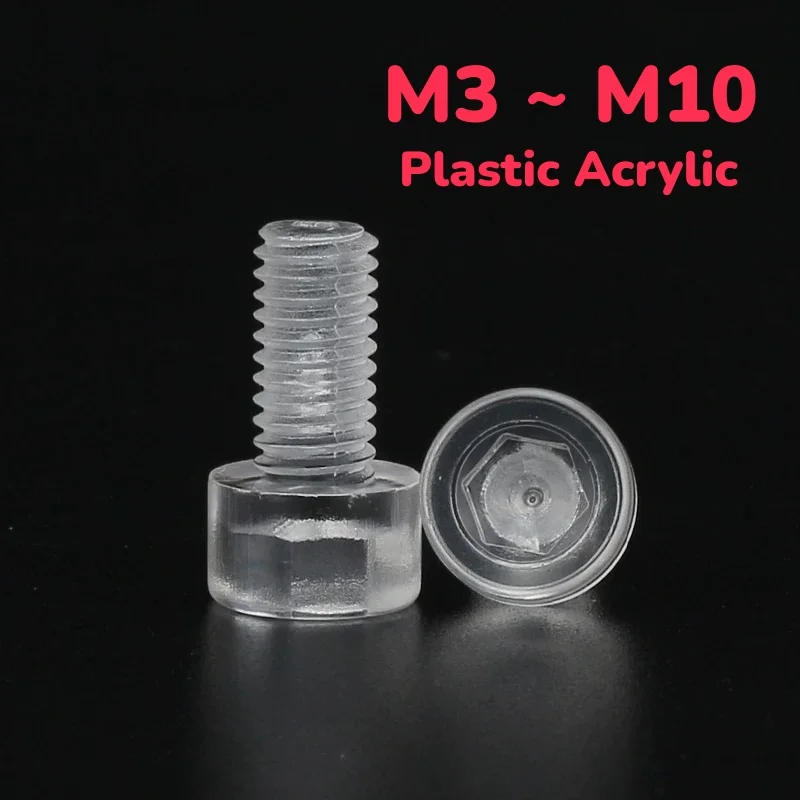 Cup Socket Hex Screw M3 M4 M5 M6 M8 M10 Pc Transparent Plastic Cylindrical Allen Insulated Acrylic Bolt