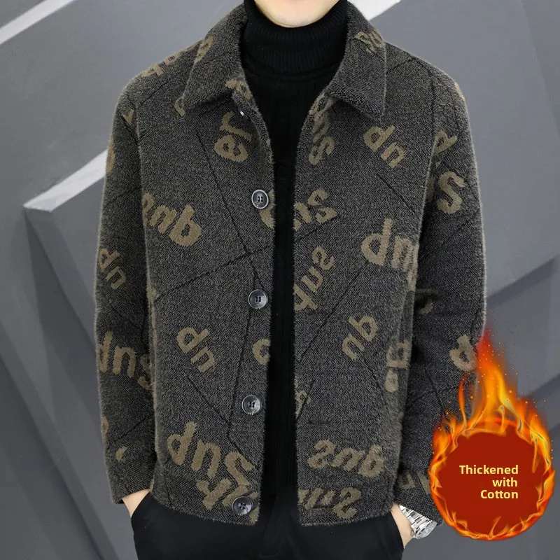 

Thiened Cotton Woolen Jaet Men's Youth Slim Fit Gold Mink Velvet ort Sle Korean Version Windbreaker Coat Polyester Fiber