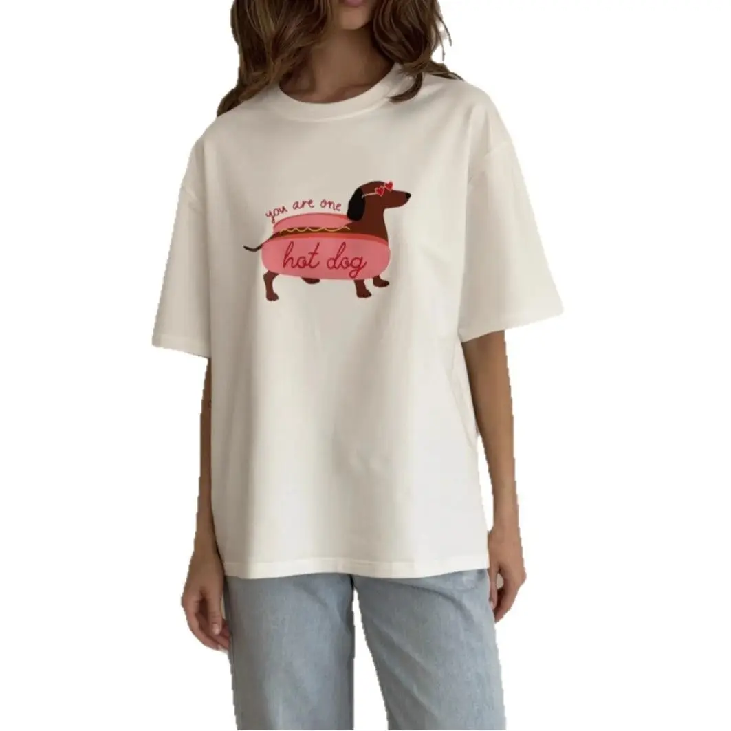 Women's Cute Puppy Graphic Short Sleeve T-Shirt - Summer Streetwear