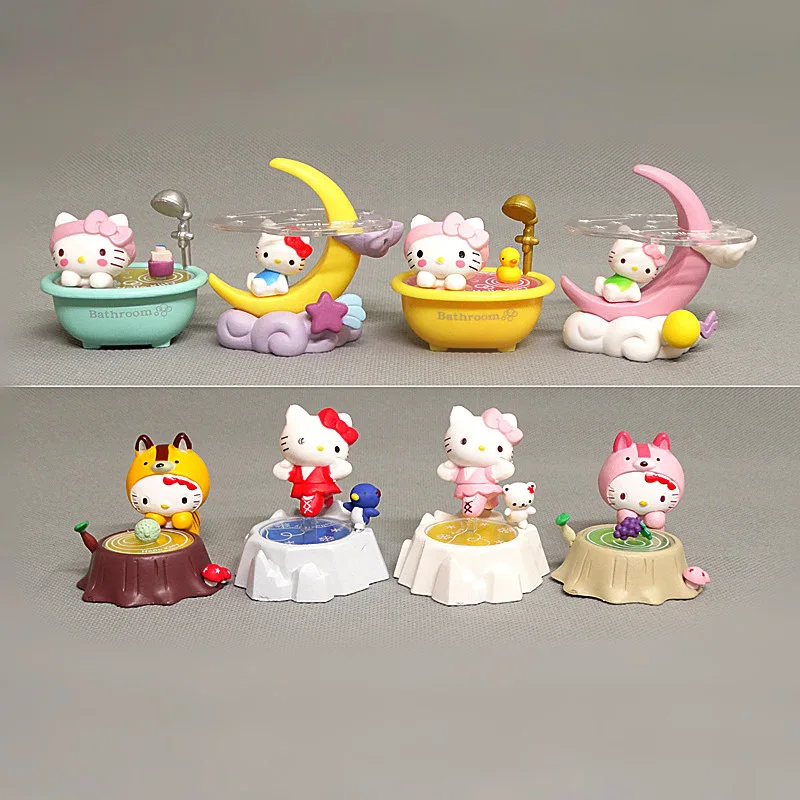

New Kawaii 8Pcs Sanrio Assembled Doll Moon Forest Hello Kitty Skating Cute Duck Hand Doll Ornament Girl Birthday Gift
