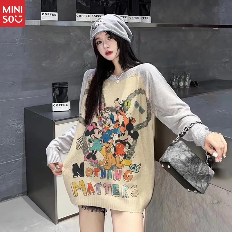 Disney 2025 Raglan Sweater, Cartoon Long Sleeve, Women's Loose Tee