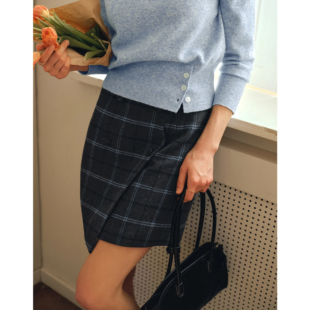 OLrain ヴィンテージチェック柄スカート女性のための 2025 秋ミニショートスカート不規則なストレートスカート婦人服エレガント O57QB001600