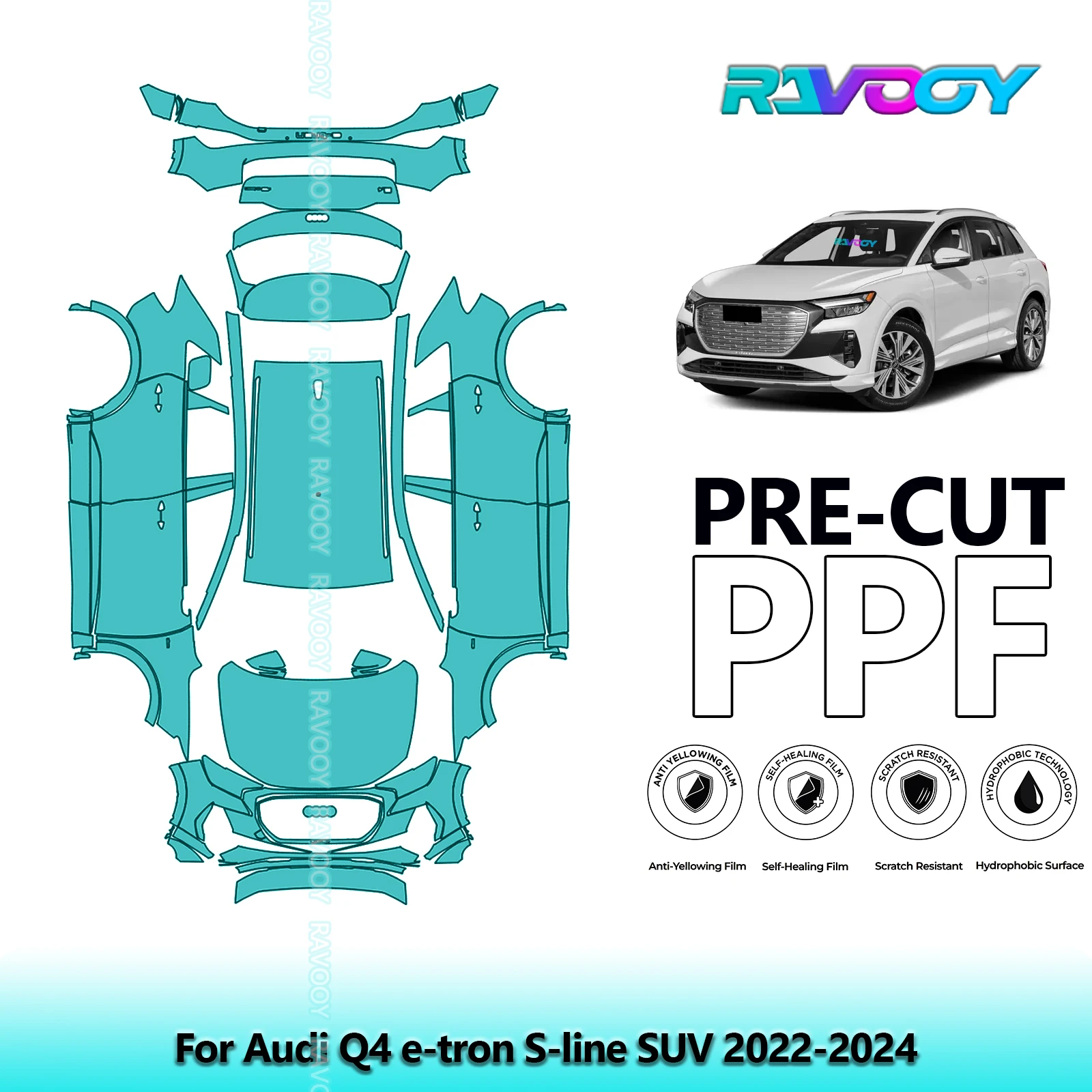 RAVOOY Custom-Fit Precut TPU PPF Full Vehicle Clear Bra Stone Guard EU UK For Audi Q4 e-tron S-line SUV 2022-2024
