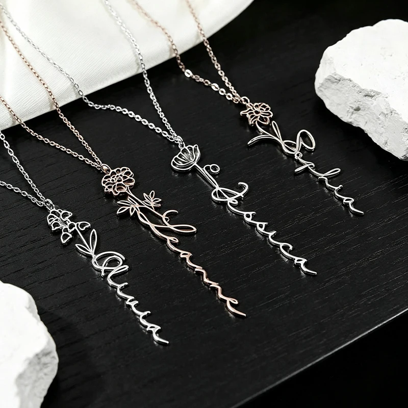 Custom Birth bloom Floral Name Necklace Personalized Fine Polished Pendant Stylish Keepsake Jewelry Birthday Surprise For Lover