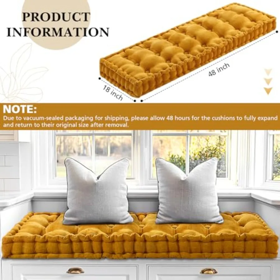 Bench Cushions for Indoor Furniture Chenille Velvet Button Tufted Thick Seat Pad Mat with Memory Foam, Wdow Floor Sofa Chair Cu