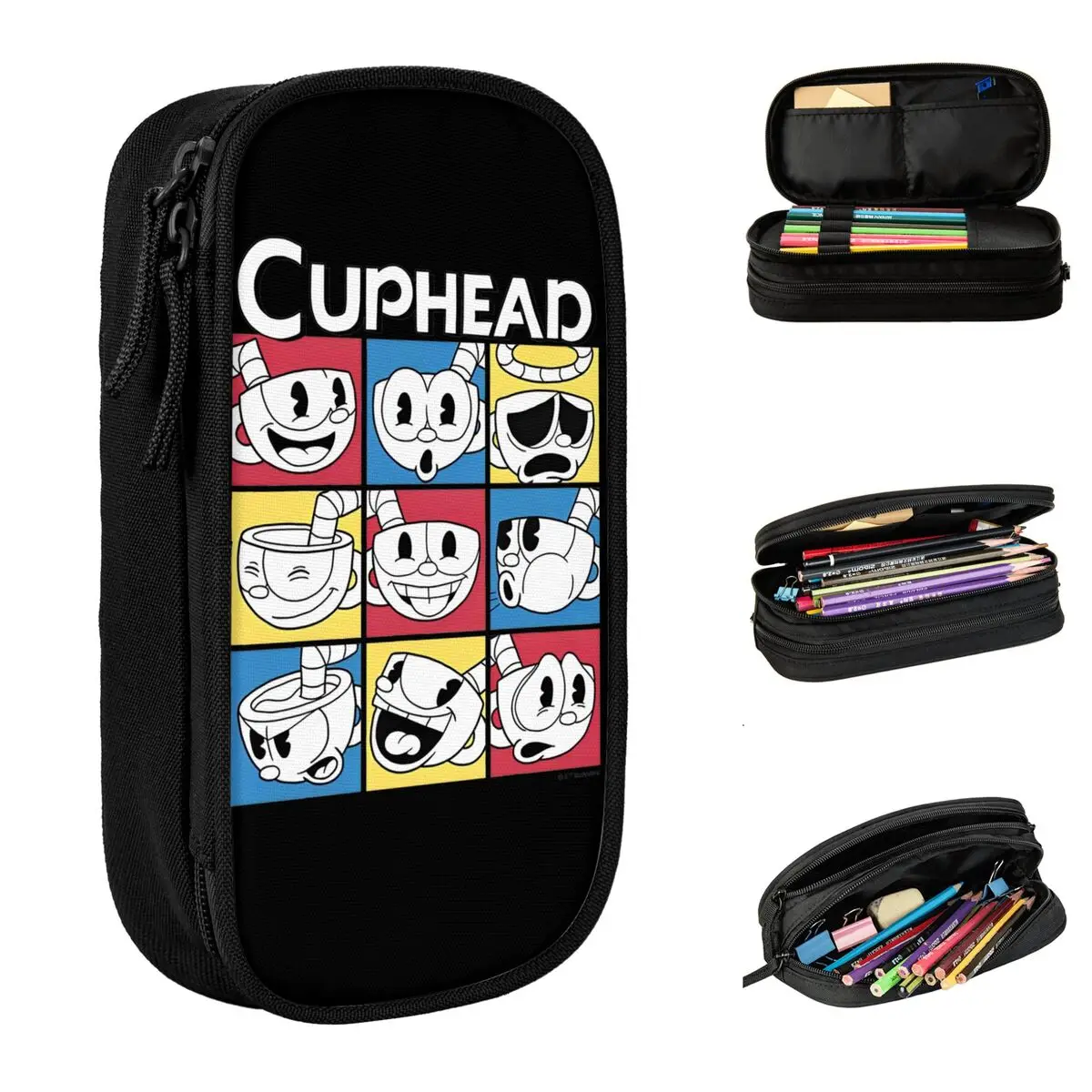 Cuphead Nine Squares Of Different Emotions Merch Pencil Case Large-capacity Office Supplies Pencil Case Stationery Gift