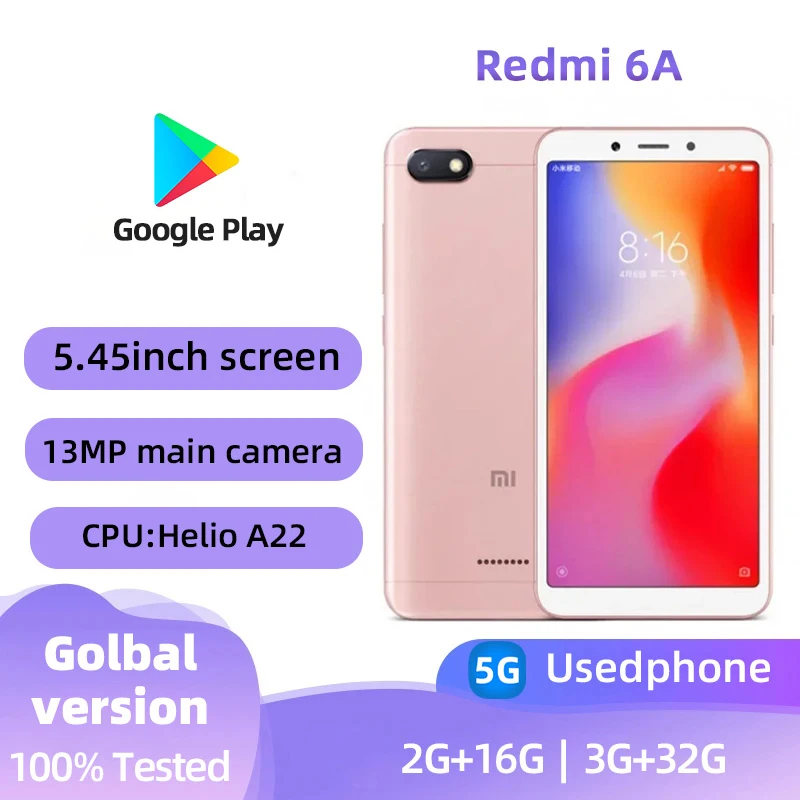 Xiaomi Redmi 6A 4G Android RAM 2GB ROM 16GB MediaTek Helio A22 5.45 inch used phone