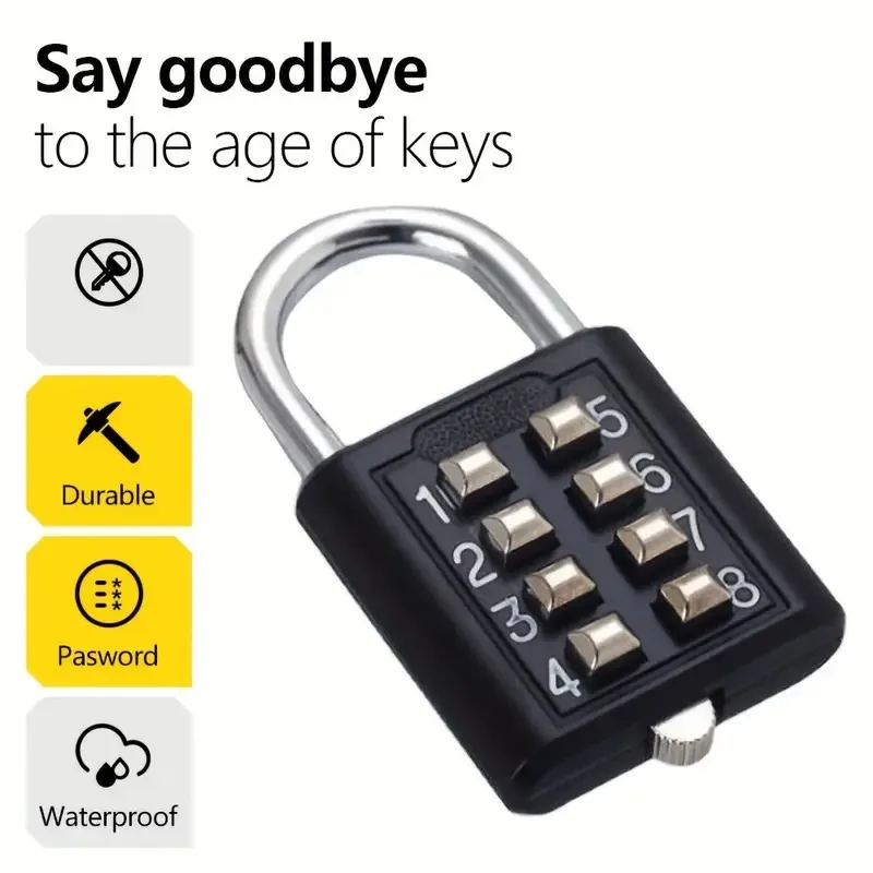 8-значная комбинация, наружная кнопка, водонепроницаемый навесной замок с произвольным кодом, цинковый сплав, домашний шкафчик, кодовый замок, противоугонный замок для комнаты