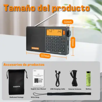 XHDATA D808 便攜式多頻段收音機接收機,支援 AM/FM/SW/MW、SSB、AIR、RDS 等頻段,立體聲,接收距離遠,配備可充電電池 6 最佳銷售 航空波段接收器 - №2