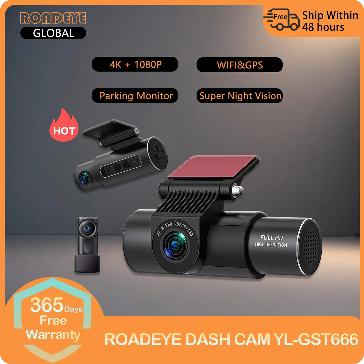 

3CH Dash Cam UHD 4K Built-in GPS/WiFi 24H Parking Monitor Auto Recording 3-Lens Car Camera Night Vision 140°FOV Loop Recording
