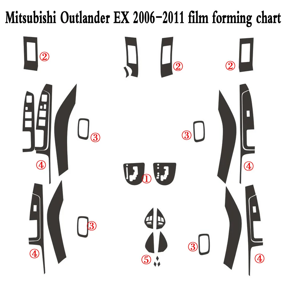 Para mitsubishi outlander 2006-2011 interior painel de controle central maçaneta da porta de fibra de carbono adesivo decalques estilo do carro accessorie