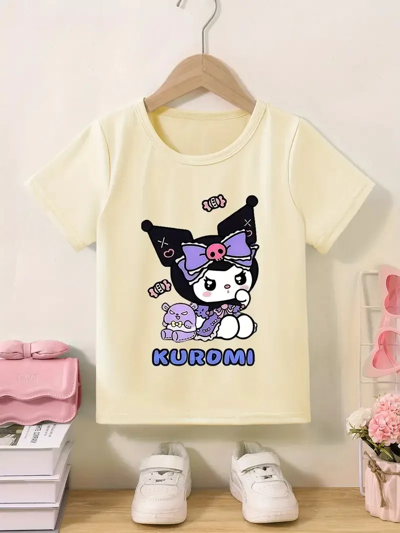 

Sanrio Kuromi Cotton T Shirt Lovely Cartoon Character with Pet Print Trendy Printed Brand Pure Cotton T-shirt Short Sleeve