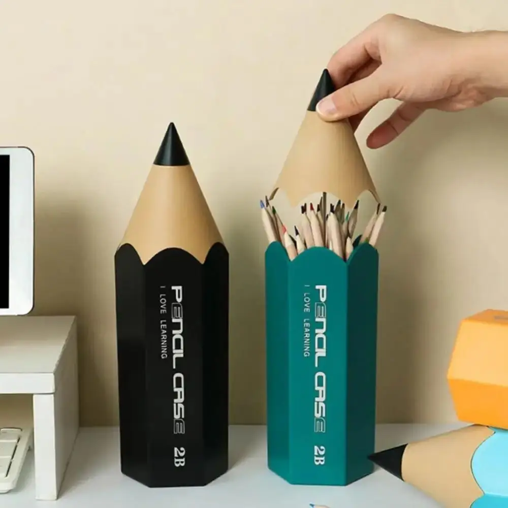 Desktops Dustproof Lid Pencil Box Pencil Shape Large Capacity Pencil Holder Unique Cute Make Up Brush Organizer Girls Gifts
