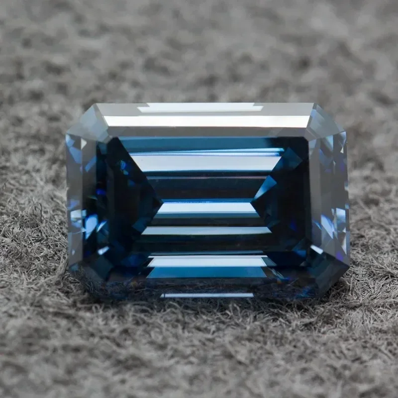 Moissanite Stone Natural Color Royal Blue Emerald Cut Gemstone Lab Grown Diamond Charms DIY Jewelry Making With GRA Certificate