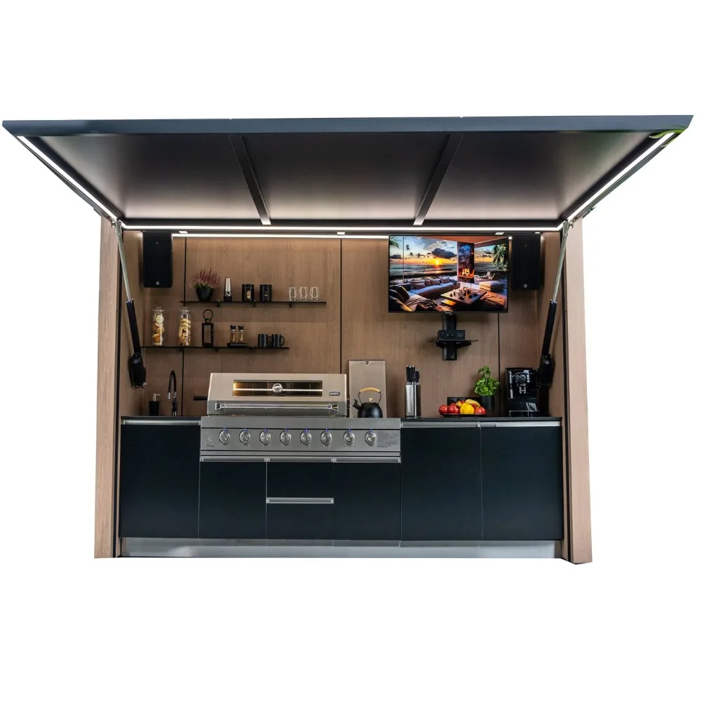 Stainless Steel Outdoor Kitchen Cabinet Weatherproof Mobile BBQ Grill Station Custom Garden Countertop for Villa Courtyard Patio