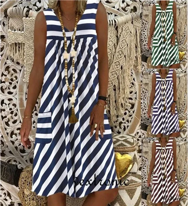 

2023 Fashion striped dress summer dress loose simple sleeveless dress women's clothing Платье без рукавов полоск