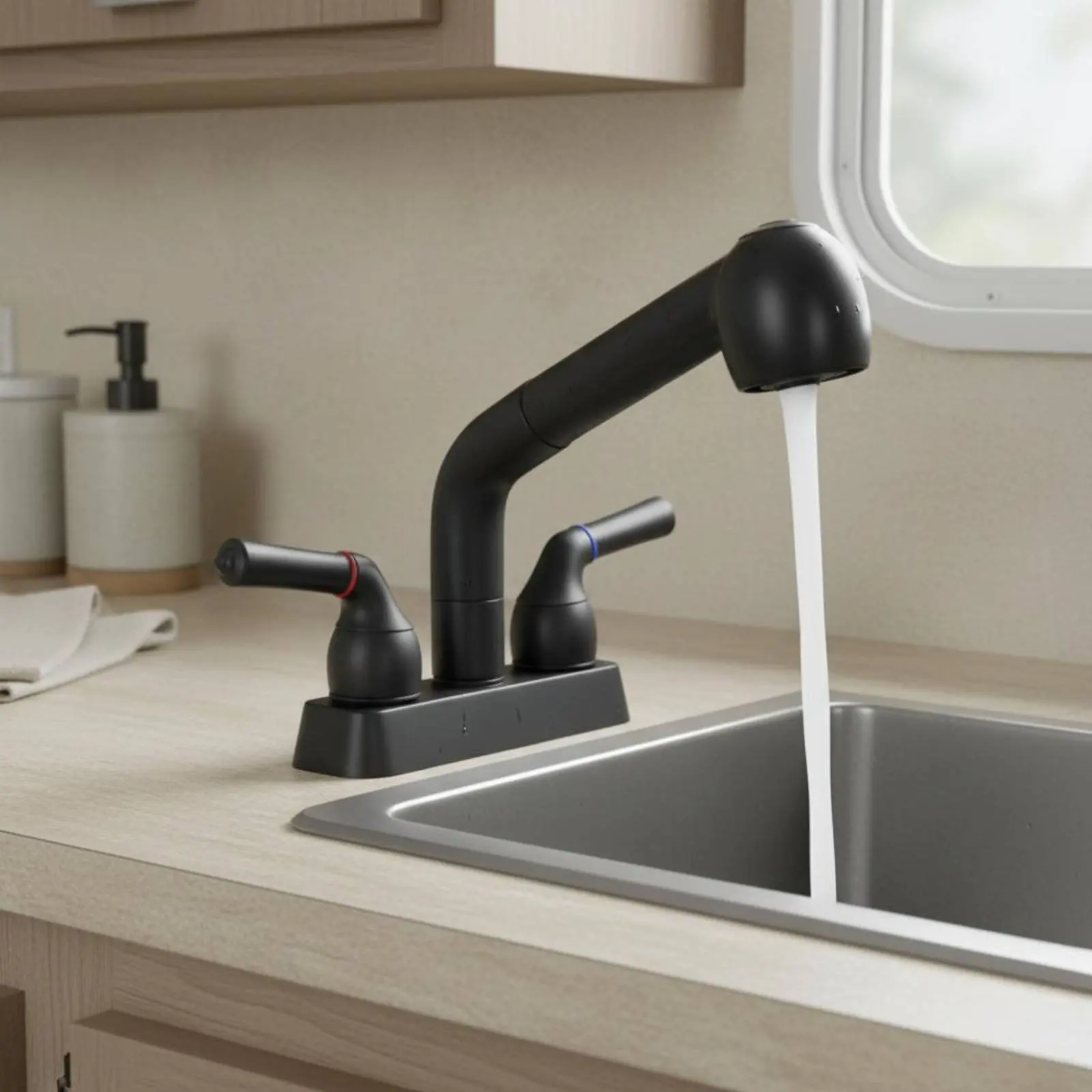 

Кухонный смеситель для автодома с двумя ручками, выдвижной, с съемным аэратором и распылителем, устойчивый к коррозии