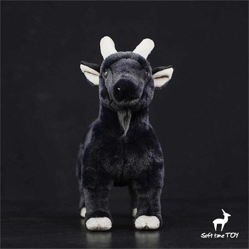 黒のヤギのぬいぐるみ,エルフ,羊,本物の動物,子供のためのおもちゃ