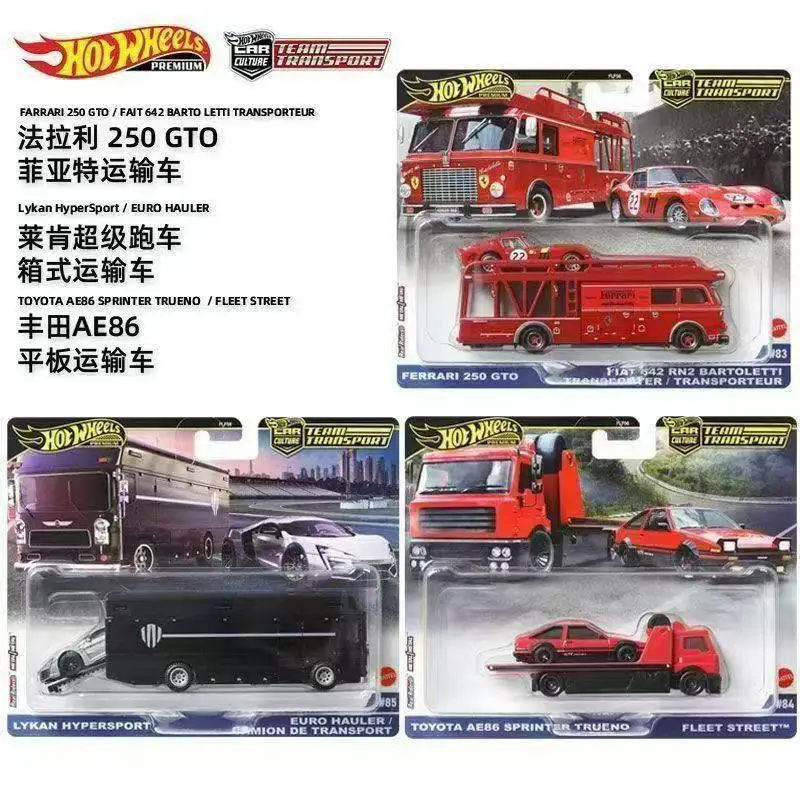 Hot Wheels Premium Diecast Toy Car Transporter Escala 1/64 com Ferrari Fiat Lykan Toyota AE86 Veículo Modelo Colecionável