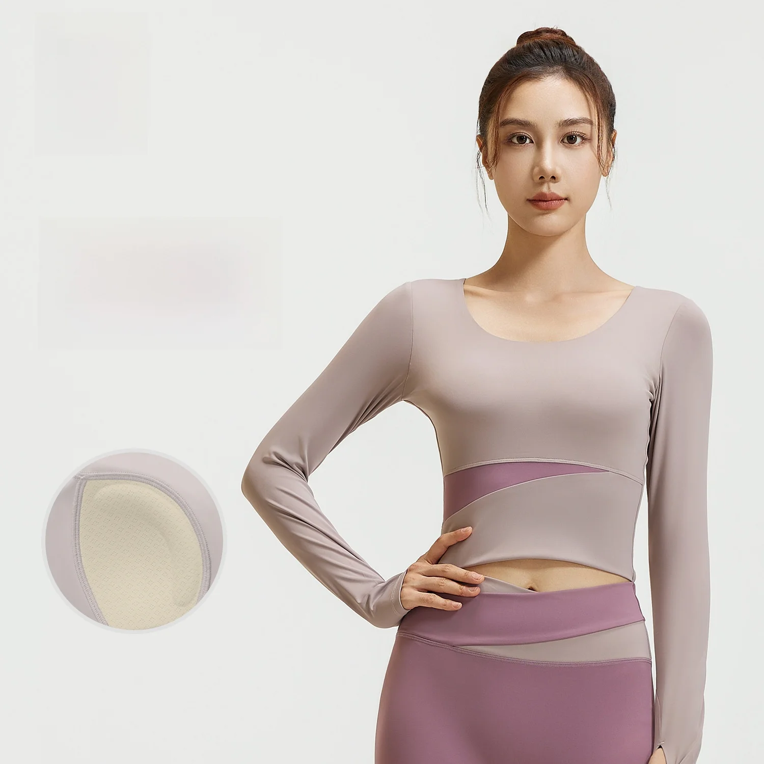 

Женский бесшовный топ для йоги с длинными рукавами и цветными блоками, облегающая удобная одежда для фитнеса без бюстгальтера для йоги и тренажерного зала