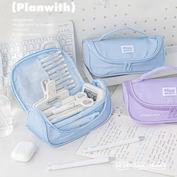 Simplicity Student Pencil Case for Boy Girl Fashion Solid Color Pen Bag Durable Washable High Capacity Stationery Storage Bag