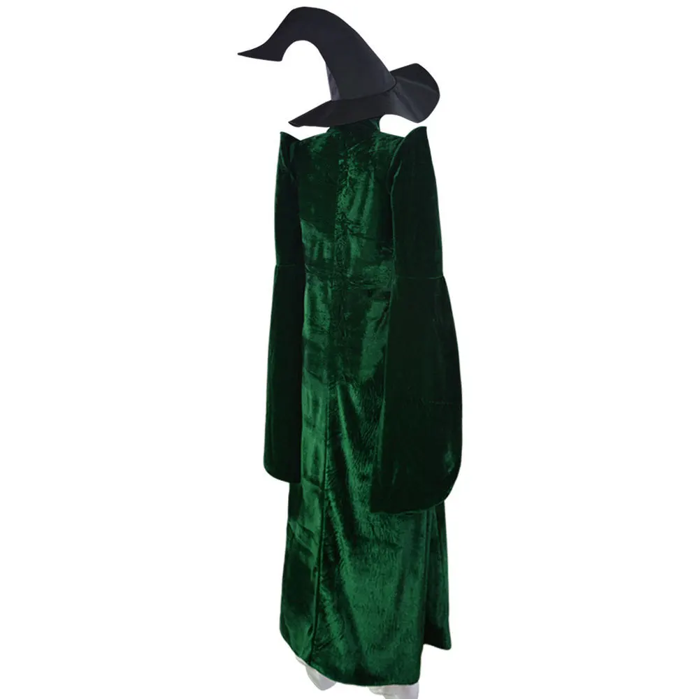 Professor Minerva McGonagall Cosplay Costume Dark Green Dress Robe Cape Hat Velvet Halloween Carnival Suit for Adult Kid - Image 5