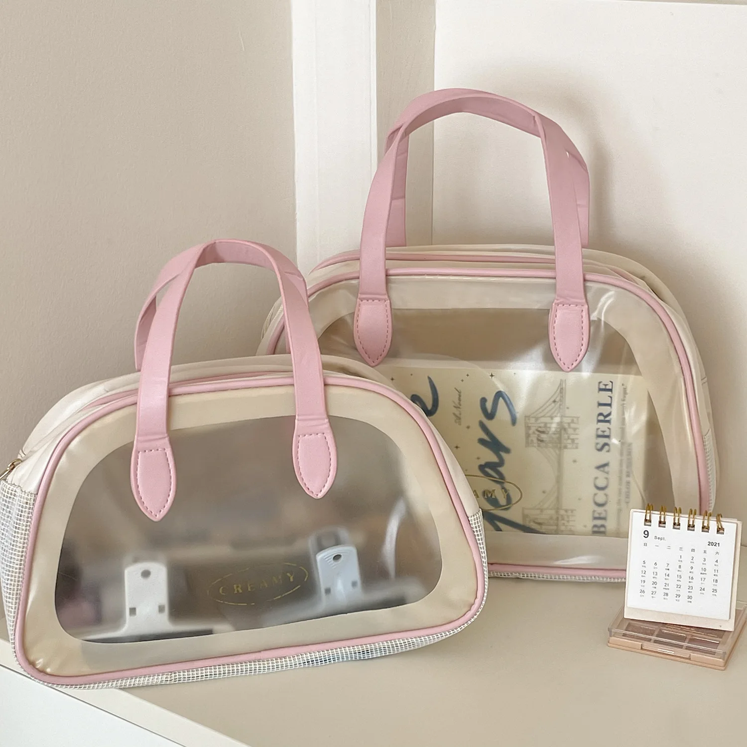 Women's Cosmetic Bag Dry And Wet Separation Makeup Bag Transparent Double Zipper Toiletry Bag Storage Bag Trousse A  Maquillage