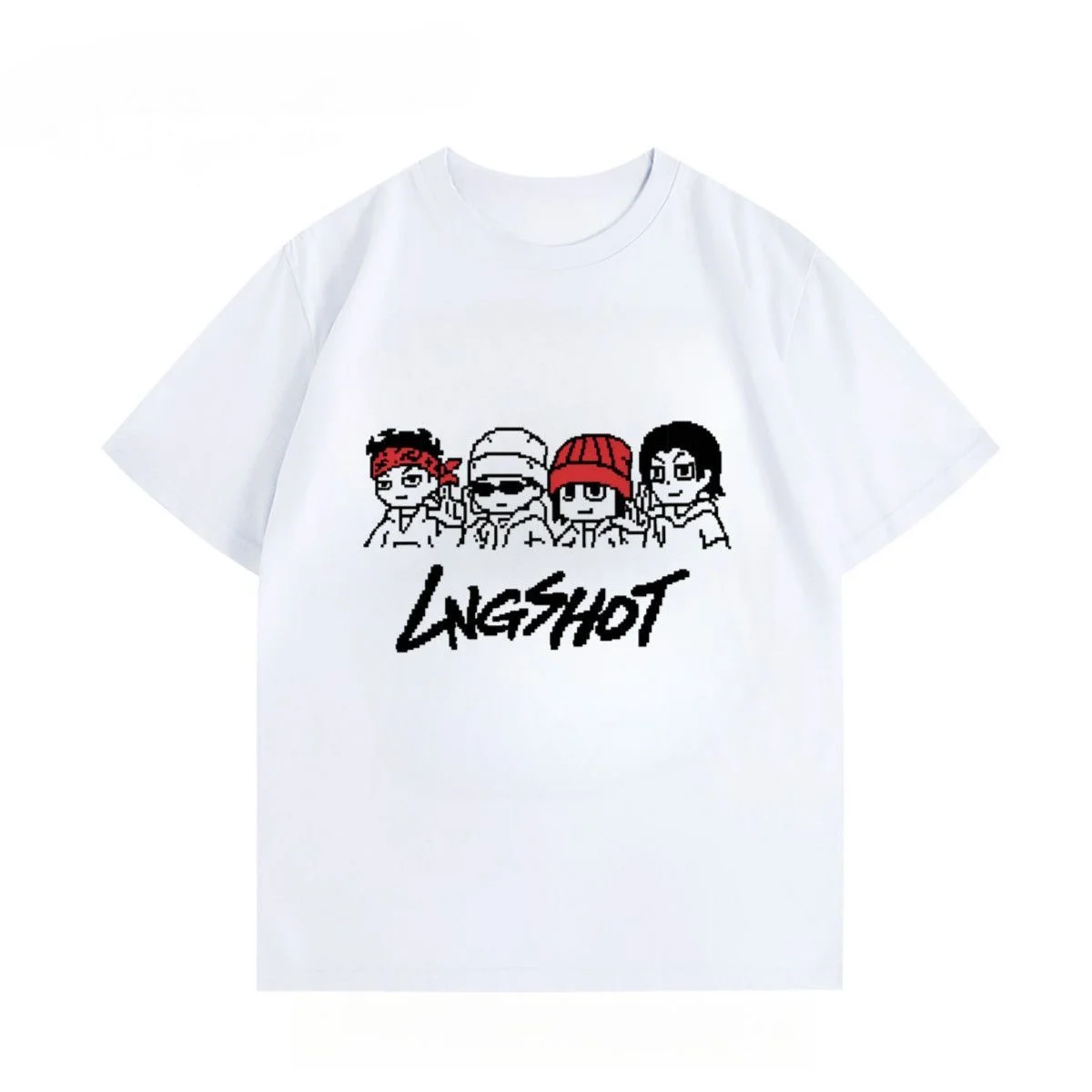 LNGSHOT Camiseta gráfica estilo pixel, unissex, masculina, feminina, verão, oversized, gola redonda, manga curta, moda casual, streetwear, tops