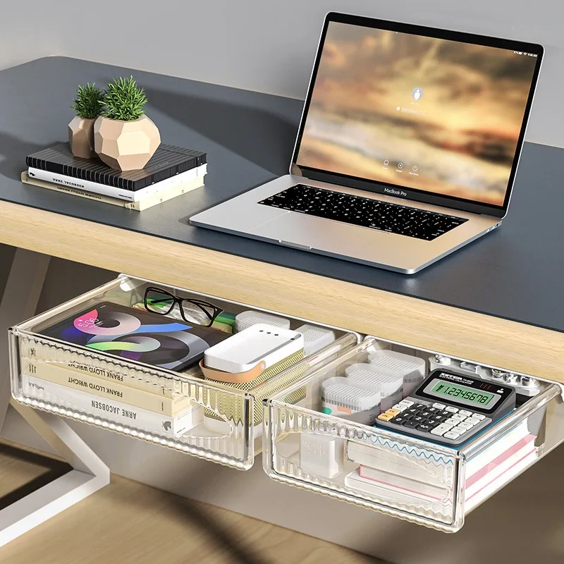 Invisible Storage Table Shelf Box New Pull Out Hanging Under Desk Drawer Large Capacity Undertable